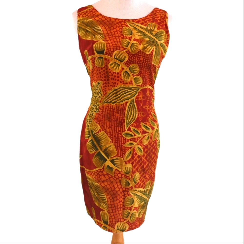 Tracy M. silk sleeveless dress, tropical print, size small